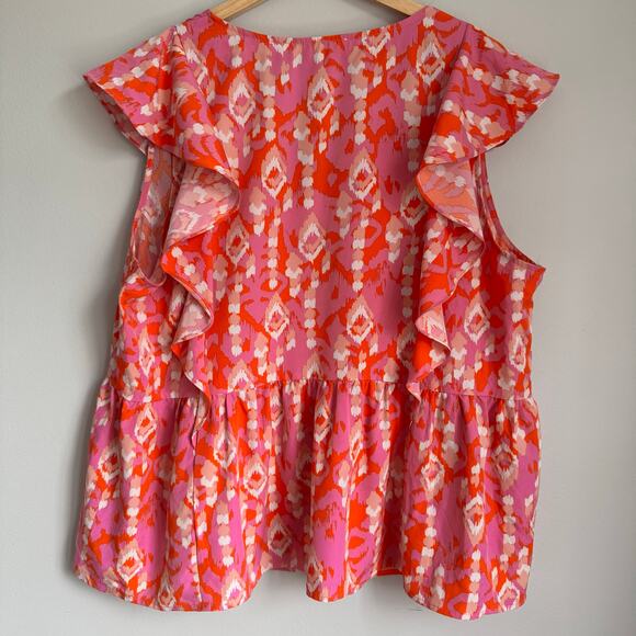 Emily Wonder Top Size 3X Pink Orange Flutter Sleeve Peplum Vivid Colorful Chic - Picture 9 of 12
